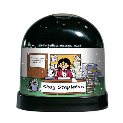 messy-office-female-ntt-personalized-snow-globe