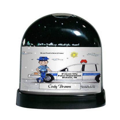 Police Officer (blue uniform), Male- Friendly Folks Personalized Snow Globe