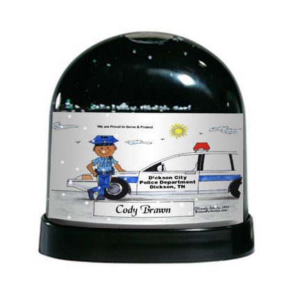 Police Officer (blue uniform), Male- Friendly Folks Personalized Snow Globe
