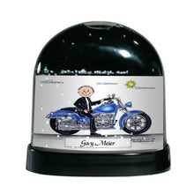 Motorcycle Lover (blue bike), Male - Friendly Folks Personalized Snow Globe