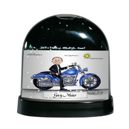 Motorcycle Lover (blue bike), Male - Friendly Folks Personalized Snow Globe