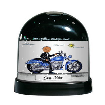Motorcycle Lover (blue bike), Male - Friendly Folks Personalized Snow Globe