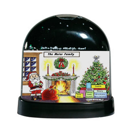 Christmas, Santa in front of Fireplace & Tree - Friendly Folks Personalized Snow Globe