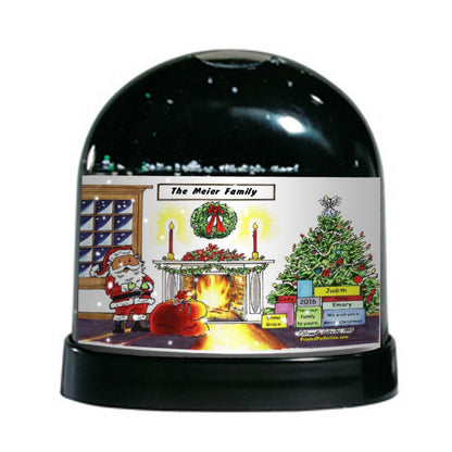 Christmas, Santa in front of Fireplace & Tree - Friendly Folks Personalized Snow Globe