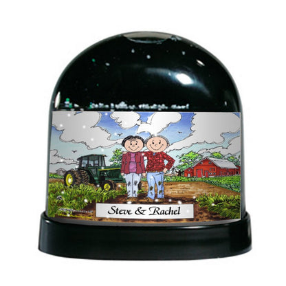 Farmer - Green Tractor, Couple - Friendly Folks Personalized Snow Globe