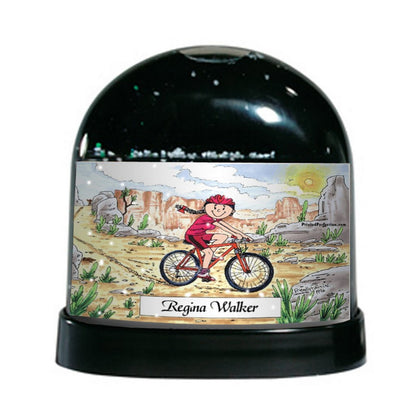 Mountain Bike, Bicyclist, Female - Friendly Folks Personalized Snow Globe