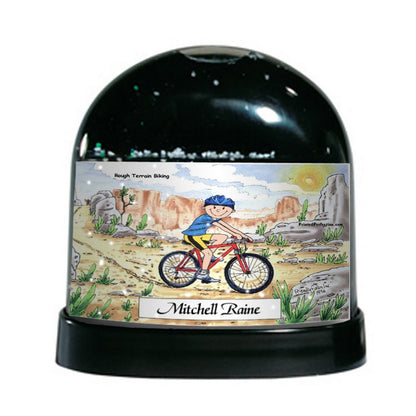 Mountain Bike, Bicyclist, Male - Friendly Folks Personalized Snow Globe