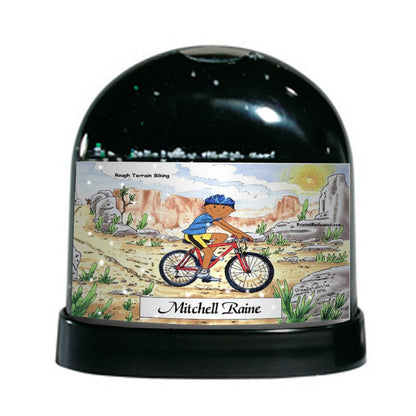 Mountain Bike, Bicyclist, Male - Friendly Folks Personalized Snow Globe