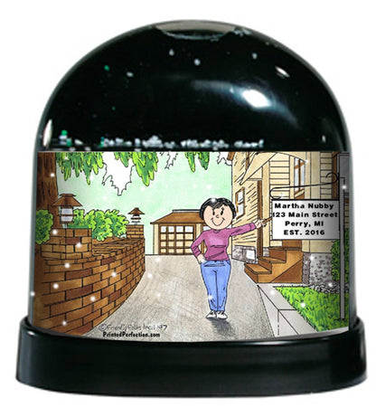 New Home, Female - Friendly Folks Personalized Snow Globe