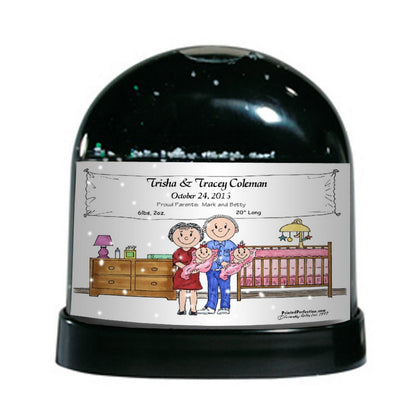 New Baby, Twin Girls - Friendly Folks Personalized Snow Globe