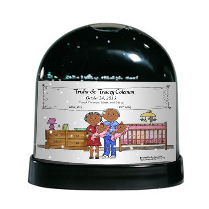 New Baby, Twin Girls - Friendly Folks Personalized Snow Globe