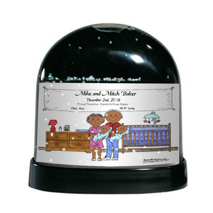New Baby, Twin Boys - Friendly Folks Personalized Snow Globe