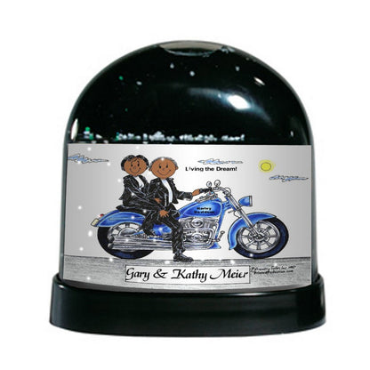 Motorcycle Lover (blue bike), Couple - Friendly Folks Personalized Snow Globe