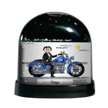 Motorcycle Lover (blue bike), Female - Friendly Folks Personalized Snow Globe