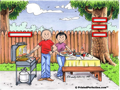 Family BBQ, 3 Signs - Friendly Folks Personalized Snow Globe