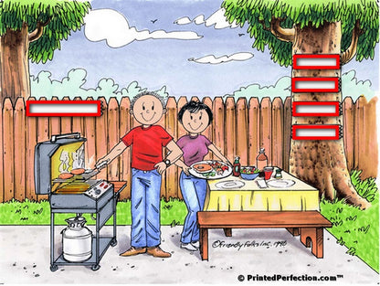 Family BBQ, 4 Signs - Friendly Folks Personalized Snow Globe