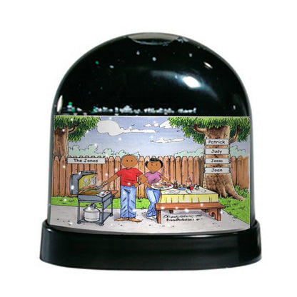 Family BBQ, 4 Signs - Friendly Folks Personalized Snow Globe