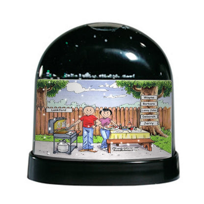 Family BBQ, 5 Signs - Friendly Folks Personalized Snow Globe