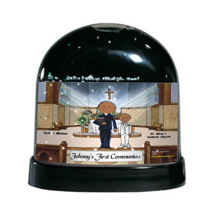 First Communion, Male Priest with Boy - Friendly Folks Personalized Snow Globe