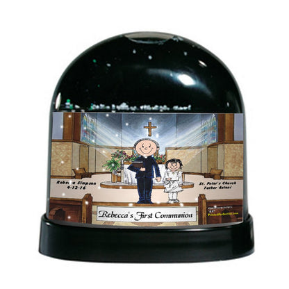 First Communion, Male Priest with Girl - Friendly Folks Personalized Snow Globe
