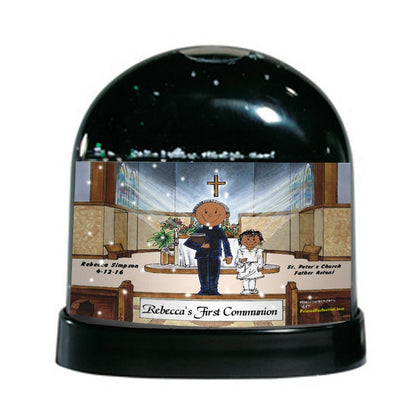 First Communion, Male Priest with Girl - Friendly Folks Personalized Snow Globe