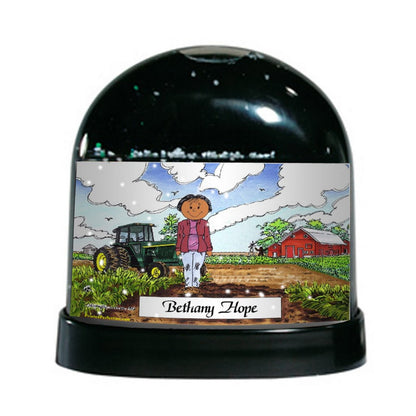Farmer - Green Tractor, Female - Friendly Folks Personalized Snow Globe