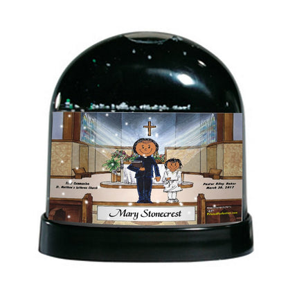 First Communion, Female Priest with Girl - Friendly Folks Personalized Snow Globe