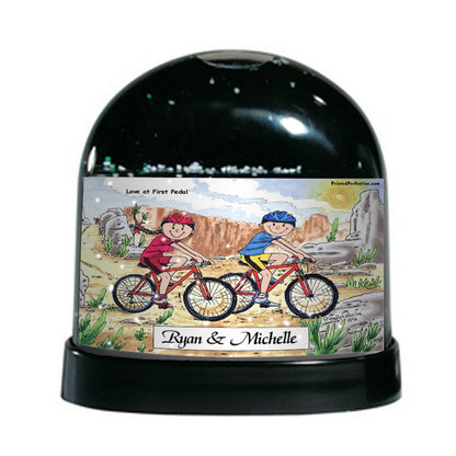 Mountain Bike, Bicyclist, Couple - Friendly Folks Personalized Snow Globe