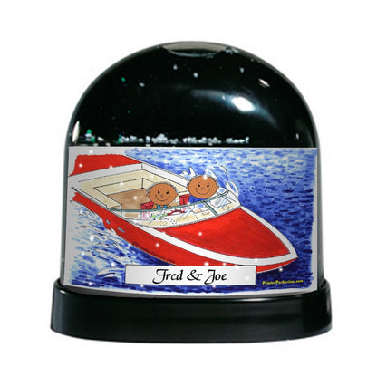 Boating, Friends - Two Males - Friendly Folks Personalized Snow Globe