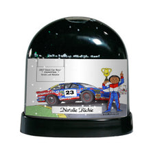 Race Car Driver - Stock, Female - Friendly Folks Personalized Snow Globe