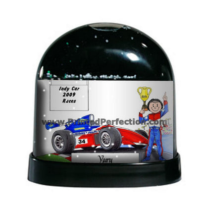 Race Car Driver - Indy, Female - Friendly Folks Personalized Snow Globe
