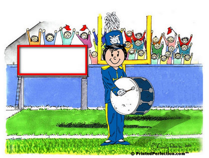 Marching Band, Bass Drum (blue uniform), Female - Friendly Folks Personalized Snow Globe