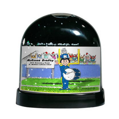 Marching Band, Bass Drum (blue uniform), Female - Friendly Folks Personalized Snow Globe