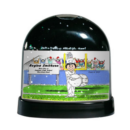 Marching Band, Bass Drum (white uniform), Female - Friendly Folks Personalized Snow Globe