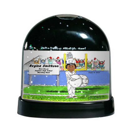 Marching Band, Bass Drum (white uniform), Female - Friendly Folks Personalized Snow Globe
