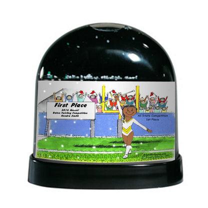 Baton Twirler (white leotard), Female - Friendly Folks Personalized Snow Globe