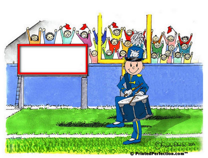 Marching Band, Drum Snare (blue uniform), Male - Friendly Folks Personalized Snow Globe