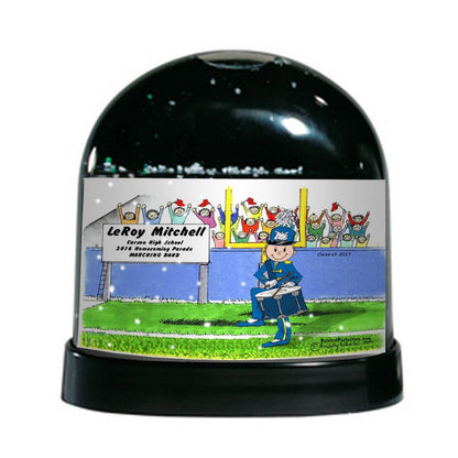 Marching Band, Drum Snare (blue uniform), Male - Friendly Folks Personalized Snow Globe