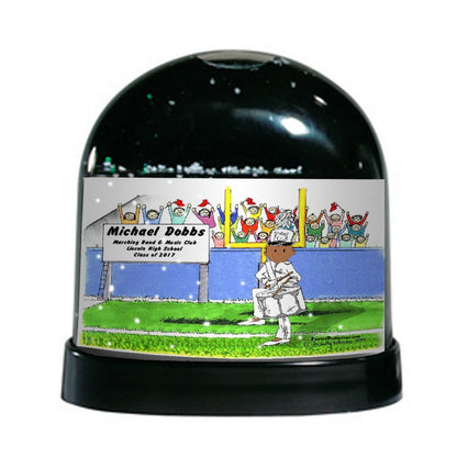 Marching Band, Drum Snare (white uniform), Male - Friendly Folks Personalized Snow Globe
