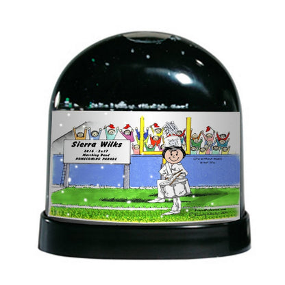 Marching Band, Drum Snare (white uniform), Female - Friendly Folks Personalized Snow Globe
