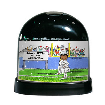 Marching Band, Drum Snare (white uniform), Female - Friendly Folks Personalized Snow Globe