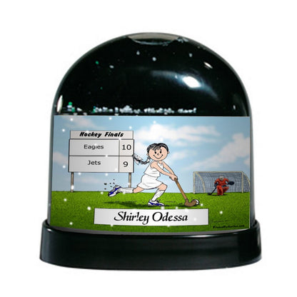 Field Hockey (white uniform), Female - Friendly Folks Personalized Snow Globe