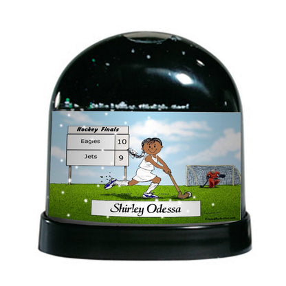 Field Hockey (white uniform), Female - Friendly Folks Personalized Snow Globe