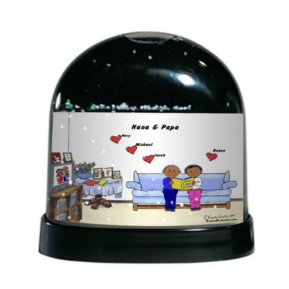 Grandpa & Grandma, 4 Hearts - Friendly Folks Personalized Snow Globe