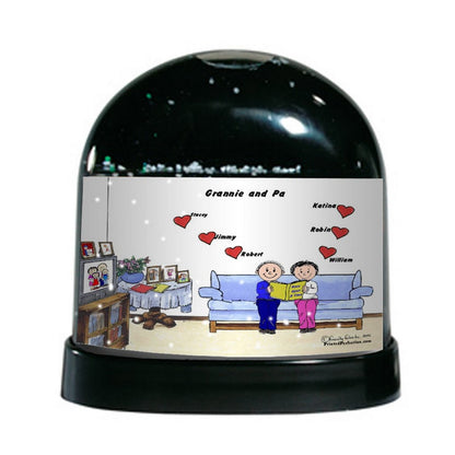 Grandpa & Grandma, 6 Hearts - Friendly Folks Personalized Snow Globe