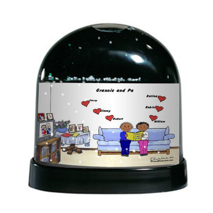 Grandpa & Grandma, 6 Hearts - Friendly Folks Personalized Snow Globe