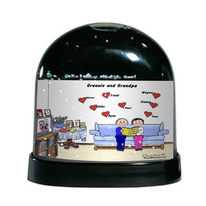 Grandpa & Grandma, 8 Hearts - Friendly Folks Personalized Snow Globe