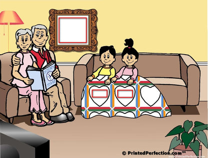 Grandparents Reading, Couple with 1 Boy, 1 Girl - NTT Personalized Snow Globe