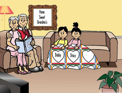 Grandparents Reading, Couple with 1 Boy, 1 Girl - NTT Personalized Snow Globe