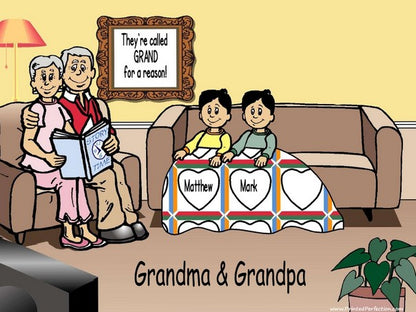 Grandparents Reading, Couple with 2 Boys - NTT Personalized Snow Globe